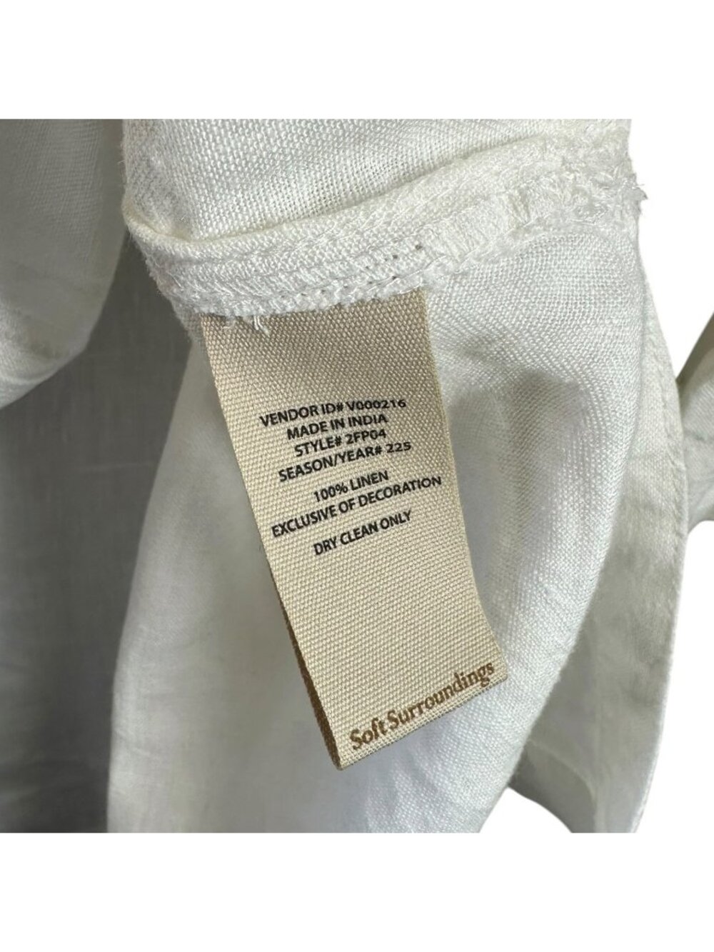 Soft Surroundings Desert Linen Tunic White Embroidered Blue Pom Pom Size 1X Top - Picture 5 of 5